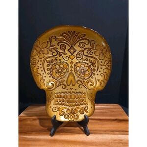 DC Glassware Glass Sugar Skull Gold & Glass Platter  Made in Turkey